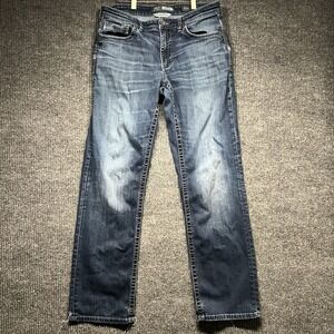 BKE Ryan Mens Jeans 32x30 Straight Leg Blue Denim Thick Stitch Buckle